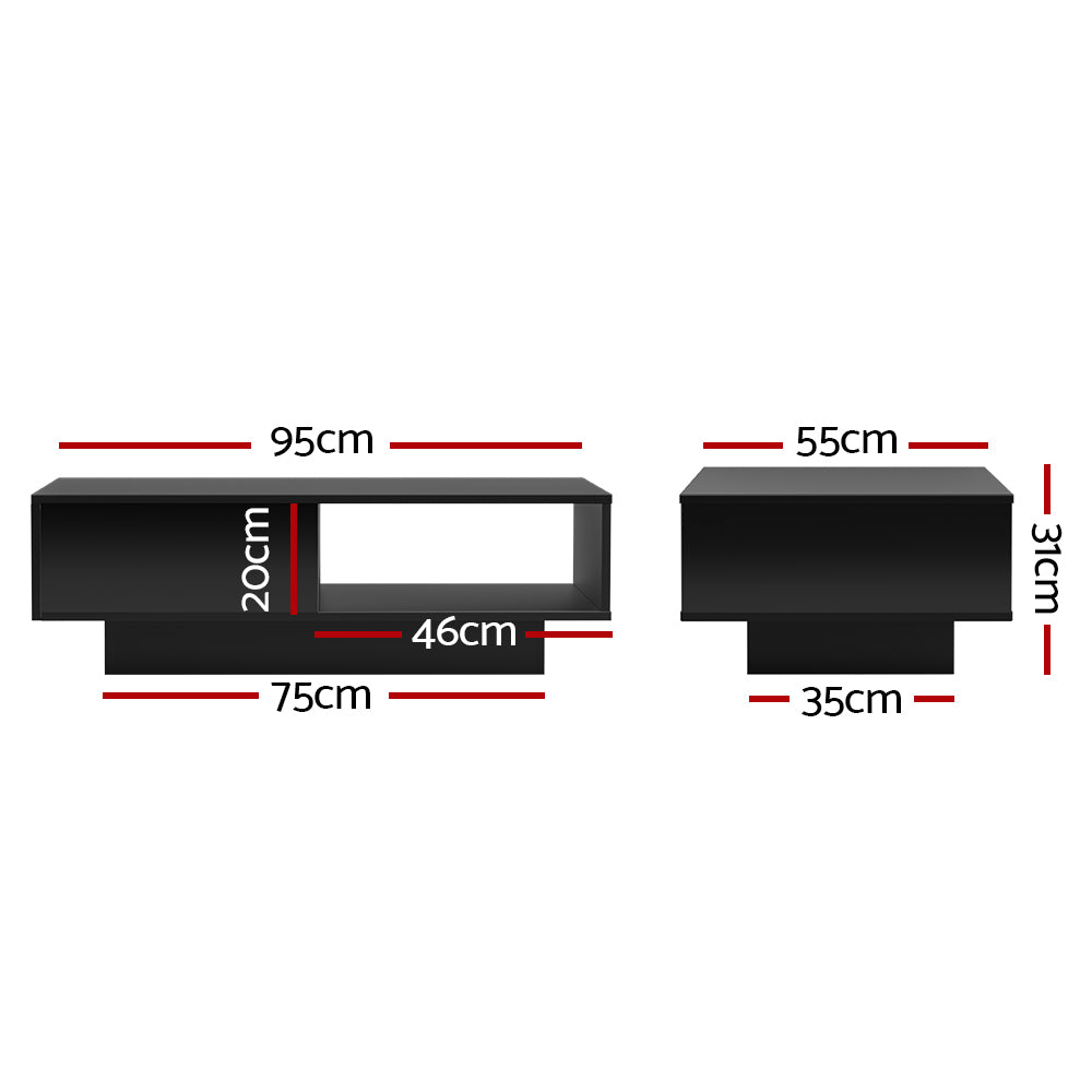 Coffee Tables Artiss Coffee Table Led Lights High Gloss Storage Drawer Modern Furniture Black