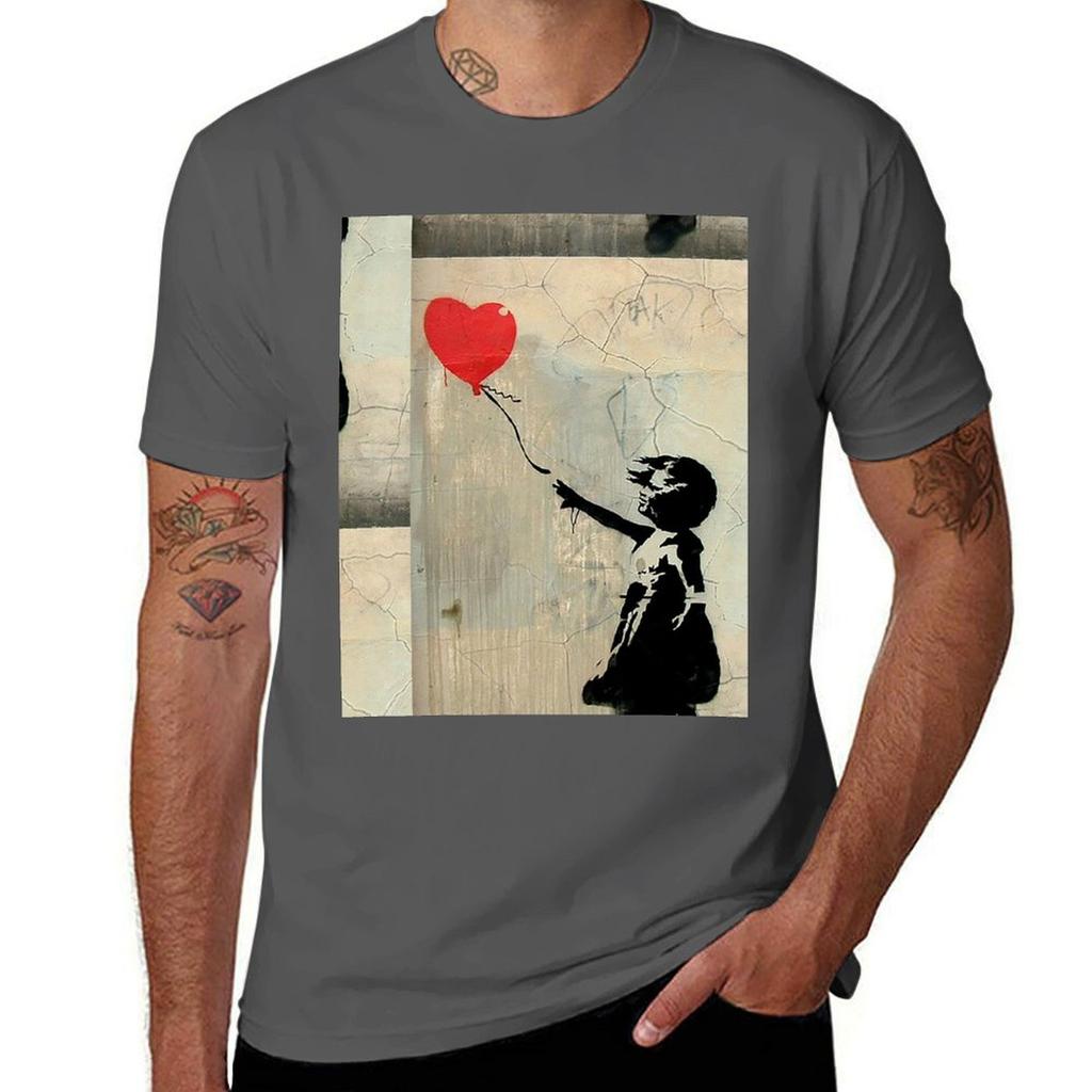 Banksy Red Heart Balloon Tshirt Art Pattern Printed Casual Top