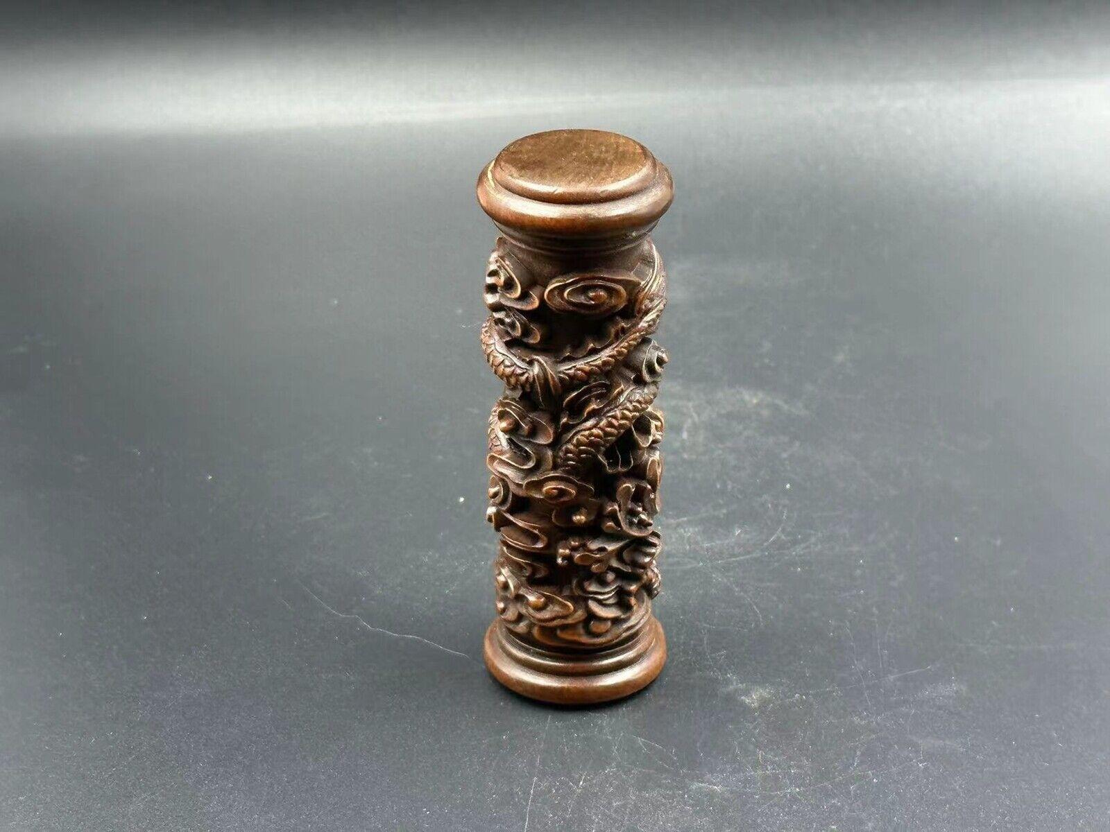 

Китайская винтажная статуэтка из самшита, резная колонна с драконом, коллекция, красивые фигурки CHINA