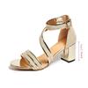 Fashion Thick Heeled Sandals for Women High Heels   2025 Round Toe Rhinestone Summer  Heel Sandals Size