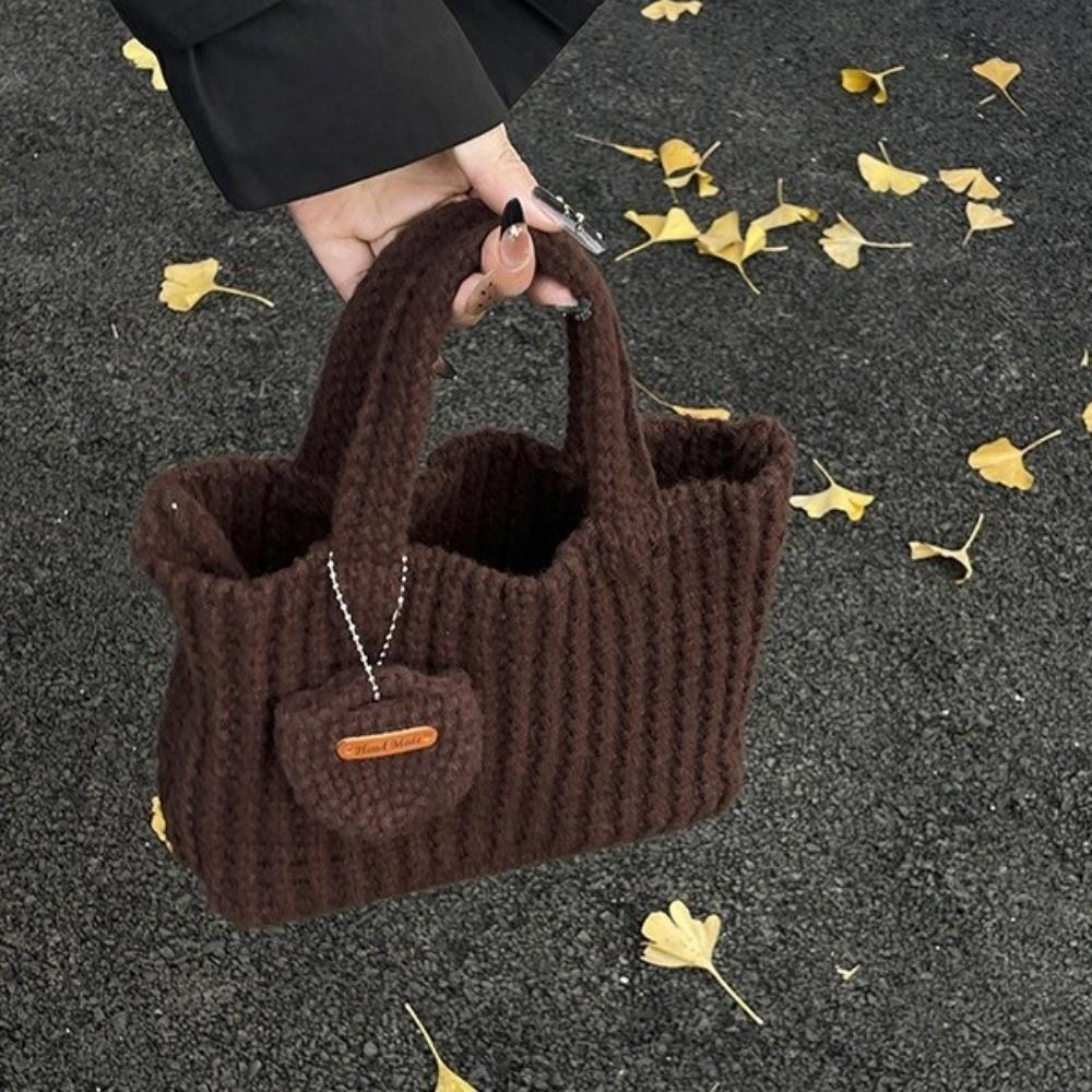 Classic Knitted Handbag Crochet Large Sized Cotton Thread Woven Bag With Small Purse Solid Color Vintage Style Bag Casual Use