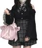 Jundakara Blouse with Detachable and Heart Cute Long Sleeve Shirt French Student Women's Open-Shoulder Ribbon, Lace, Ruffles, Print. Top. Fashionable,