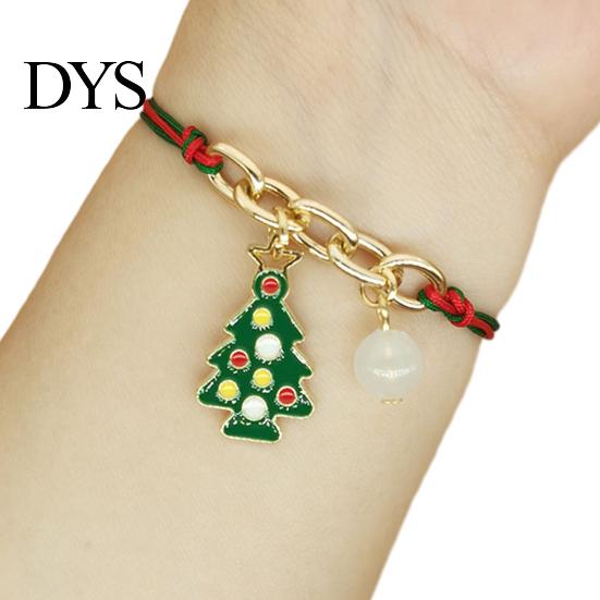 Christmas Party Favors Bracelets, Red Green String Bracelet, Adjustable Charm Bracelet Holiday Bracelets with Glow in The Dark Bead for Women
