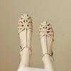 Sapatos Sandália Feminina Mulheres Meninas Bege Novo Verão Conforto Baixo Retrô Flat Tira Traseira Salto Quadrado Borracha PU Escândalos Sólido C
