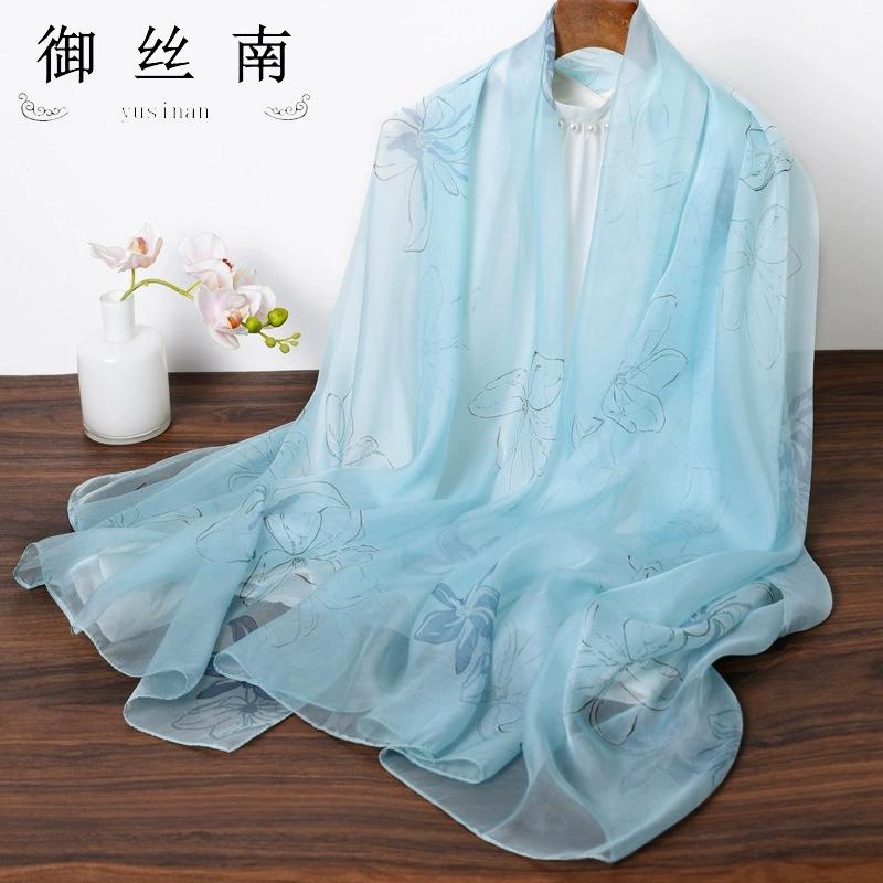 Spring Summer Women Large-size Printed Beach Shawls Muslim Hijabs Travel Thin Sunscreen Scarf/Scarves 100% Silk Beach Scarf