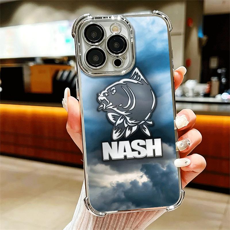 Nash Fishing Fish Mark Soft Phone Case For iPhone 15 16 17 Air 14 Pro Max 16E Plus 13 12 Mini Plating Anti-Fall Fundas