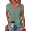 Women Summer  Top Eyelet Vacation Short Sleeve V Neck Loose Fit Shirt Spring Fashion Casual Clothes