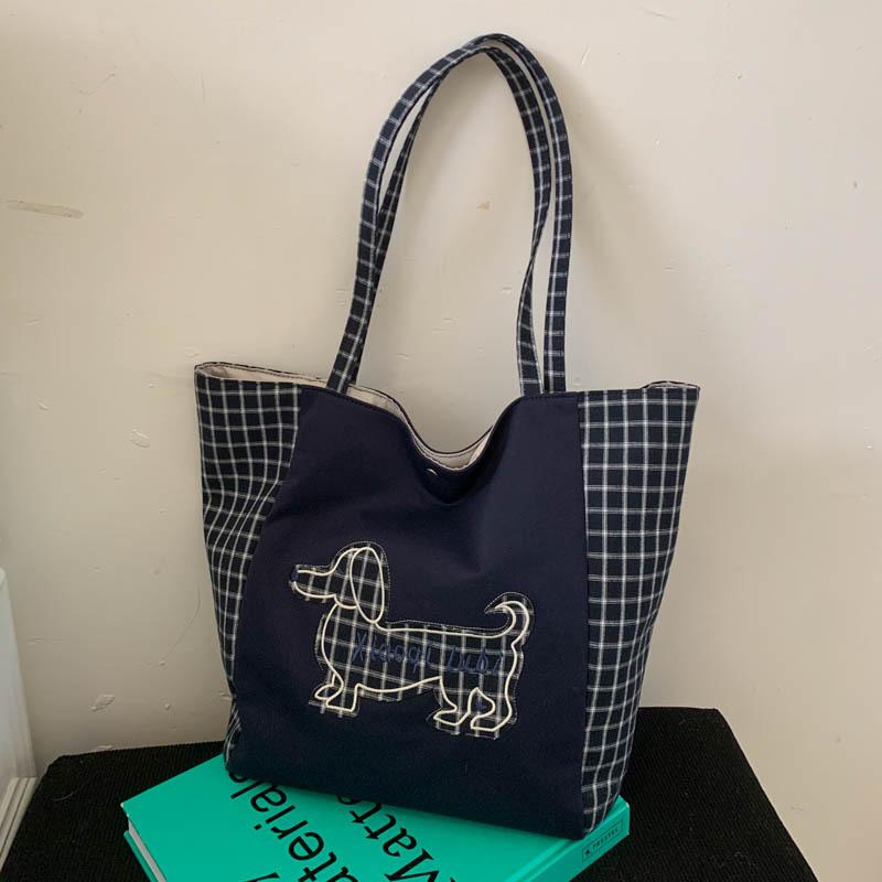 

Canvas bag women s large-capacity new autumn and winter versatile plaid shoulder bag college student commuting синий