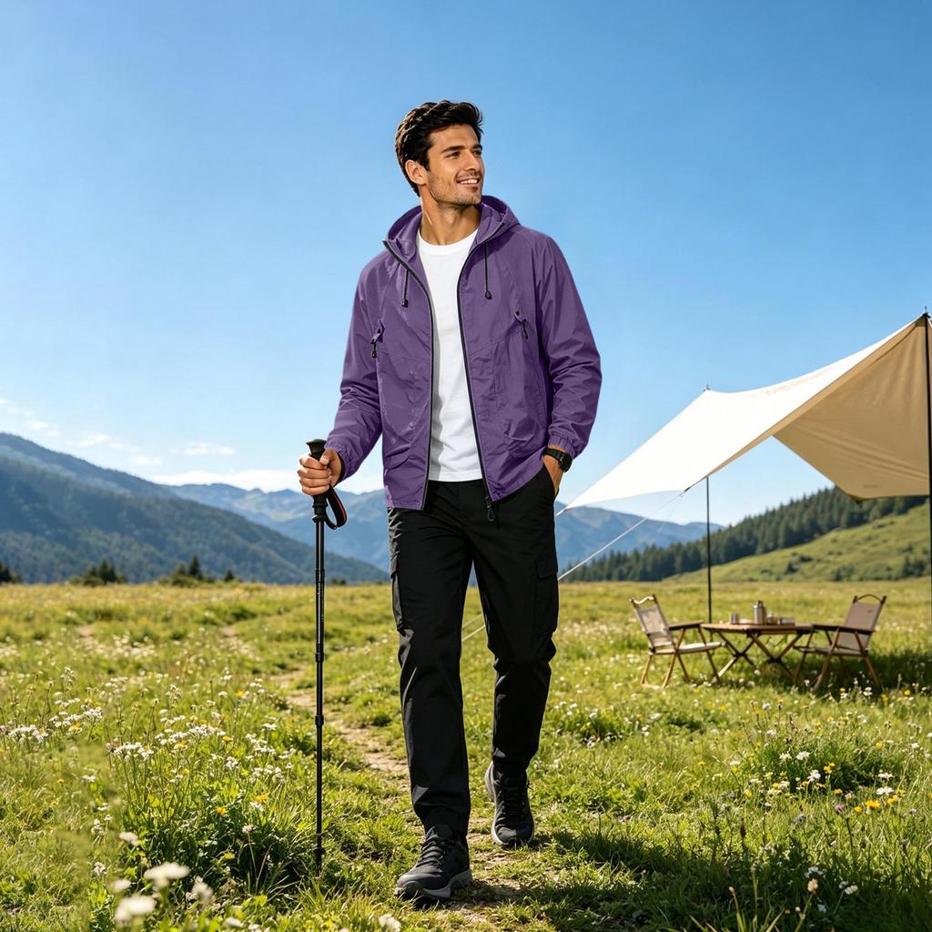Men Ultra Thin Breathable Outdoor Fishing Sun Protection Jacket Lightweight Hooded Windbreaker Quick Dry Zip Up Design
