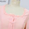 ZANZEA Women Lace Splice Square Neck Short Sleeve Casual Translucent Blouse