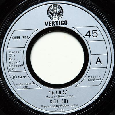 7-Zoll-Schallplatte CITY BOY - 5.7.0.5. 6059207 Vertigo 1978 UK Rock Gebraucht