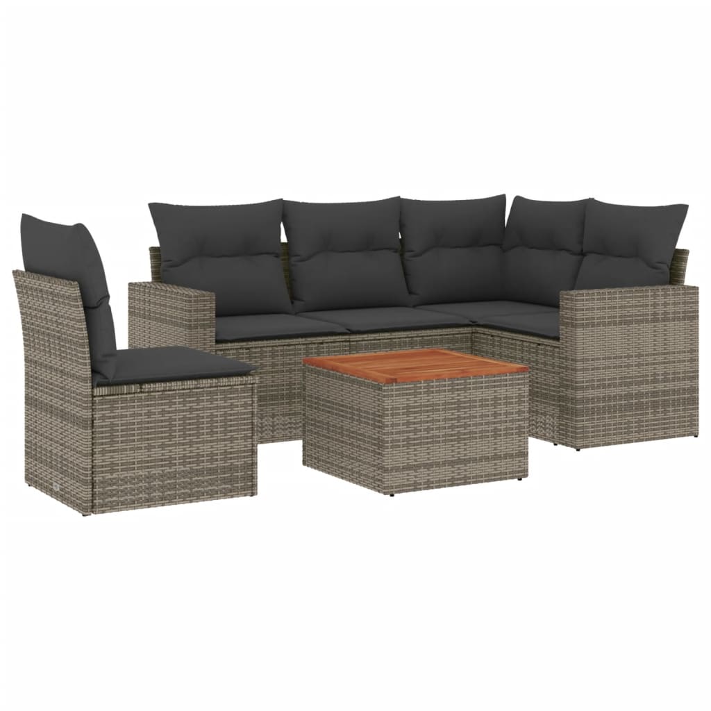 6 Piece Garden Sofa Set with Cushions Gray Poly Rattan