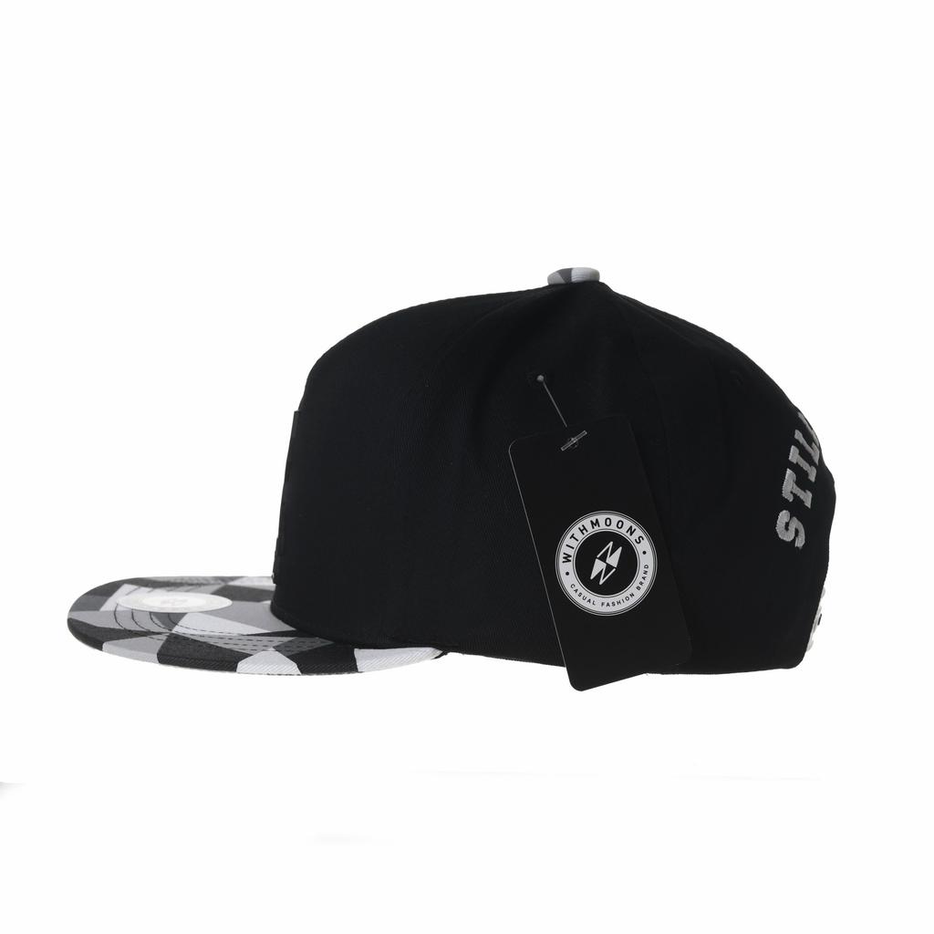 [Withmoons] Hat, Cap, Straight Brim, Zebra Print, Straight Cap, Snapback Baseball Cap, Adjustable Size, TR2936 (Black)