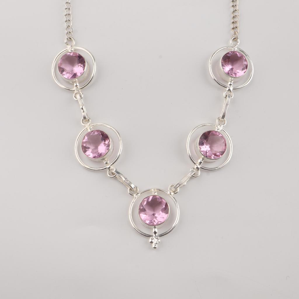 Pink Morganite Gemstone Silver Necklace, 925 Sterling Silver Women Necklace, Morganite Silver Jewelry, June Birthstone Gift RN-2-15