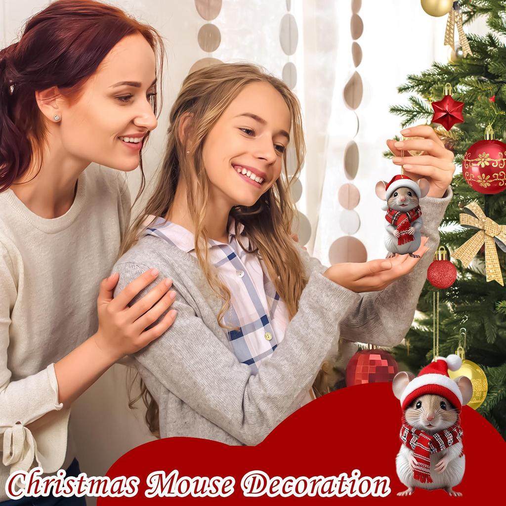Christmas Mouse Decor Cute 4-Piece 2D Acrylic Christmas Decorations Mouse Holiday Tree Ornaments for Wall Door Window Outdoor