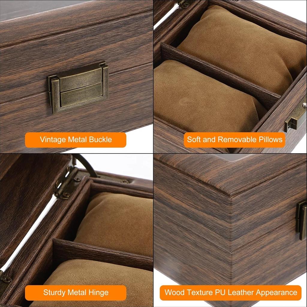 Hot Sale Retro Imitation Wood Grain Pu Leather Display Storage Collection Organizer Watch Box for Watch Display Box Gifts