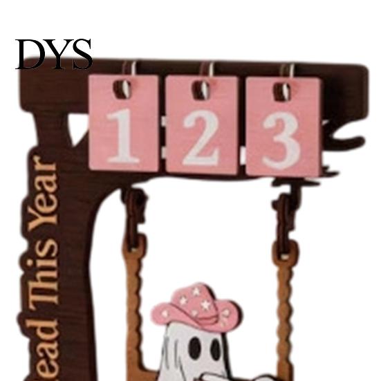 Unique Book Lover Gifts Wooden Tree Calendar Desk Ornament, Flippable Number Reading Goal Tracking Halloween Ghost Ornament Tabletop Decor,