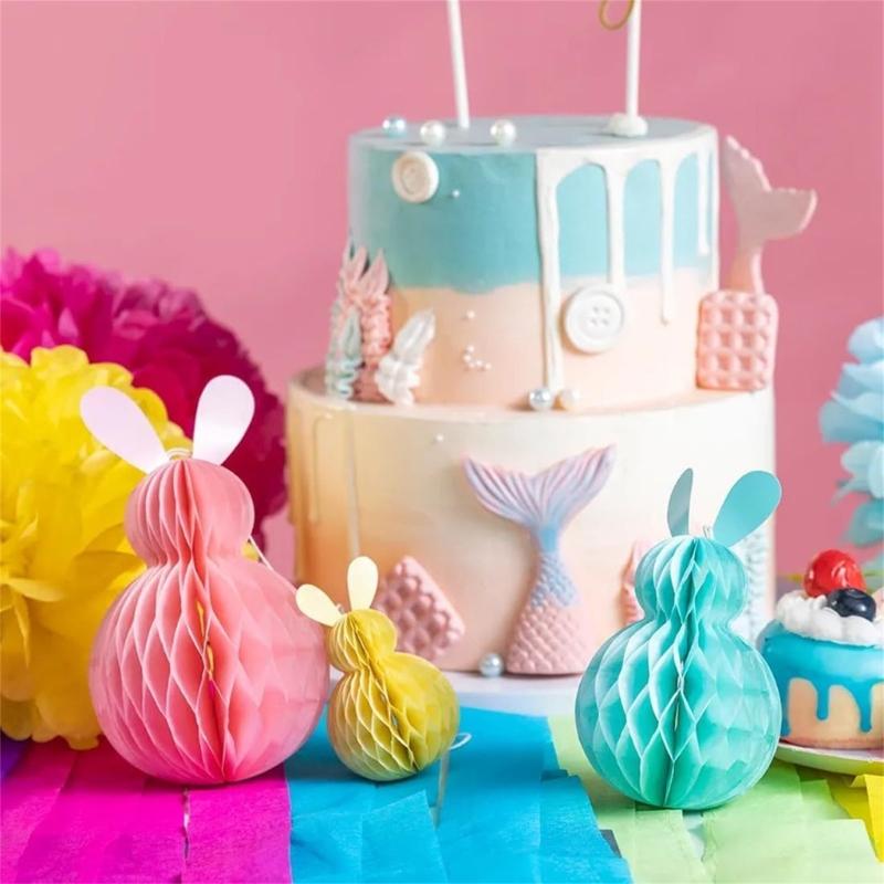 4/6/7Pcs Bunnies Eggs Honeycomb Balls Paper Honeycomb Ornament For Wedding Baby Showers Home Party Decoration
