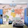 3d Kids Room Photo Mural Cartoon Girls Bedroom Pink World Map Airplane Hot Air Balloon Wallpaper Home Decor