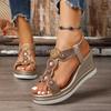 Mode 2025 neue Damen Sandalen Bunte Perlen Klobige Plateau Sandalen Dicke Sohle Rutschfeste Schuhe Frau Böhmischer Stil Keilsandalen Damen