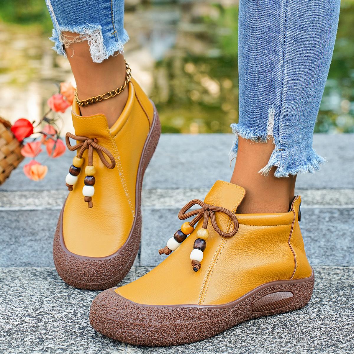 

Трендовые женские ботинки больших размеров, удобные ботильоны в стиле ретро, брендовые модные ботинки для женщин, осенне-зимняя обувь из мягкой кожи для женщин 38 жёлтый