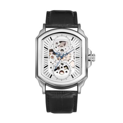 Automatik-Uhr mit echtem Lederarmband und wasserdichtem, stilvollem, quadratischem Quarz-Uhrwerk in Schwarz oder Silber, perfektes Geschenk für oder Tag, Herren-Design -