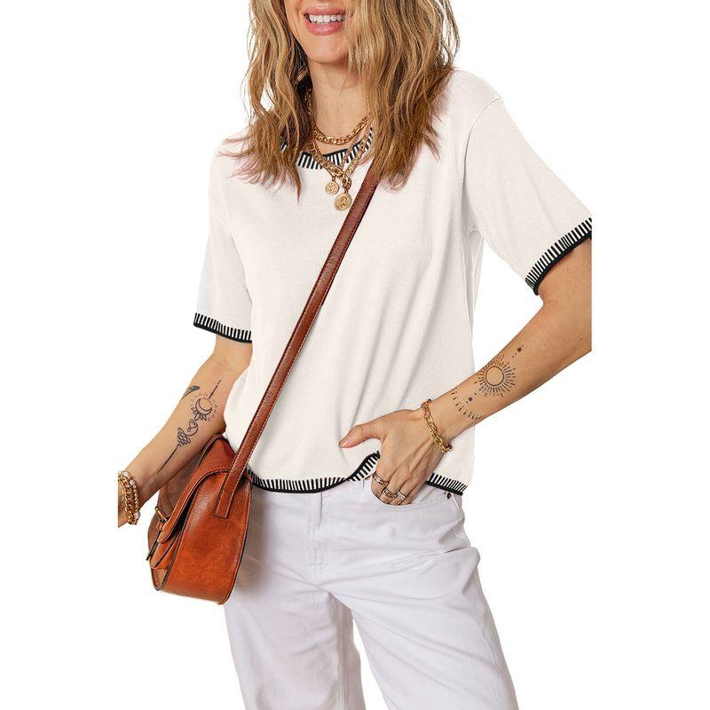 American Shiying Color Matching round Neck Short sleeve knit Women 2025 Summer New All-Match Three-Quarter Sleeve Top Women
