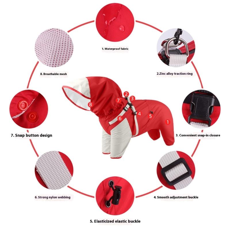 Waterproof Hooded Dog Raincoat with Detachable Hoods Adjustable Pet Rain Jackets For Small To Large Dog Outdoor Activity