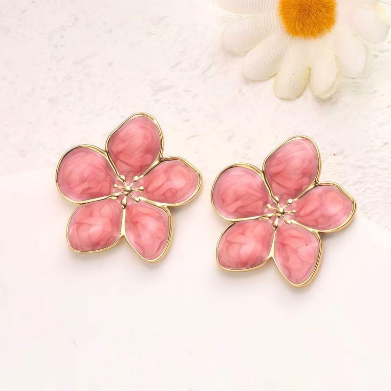 Creative Drop Oil Stainless Steel Petal Stud Earrings for Women Vintage Elegant Simple Flower Earrings Daily Versatile Jewelry