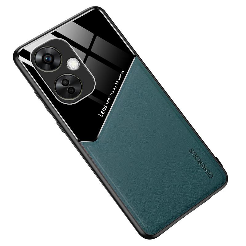 

For OnePlus Nord CE 3 Lite 5G/N30 5G Back Shell PU Leather Coated TPU+PC Phone Case with Car Mount Metal Sheet Green