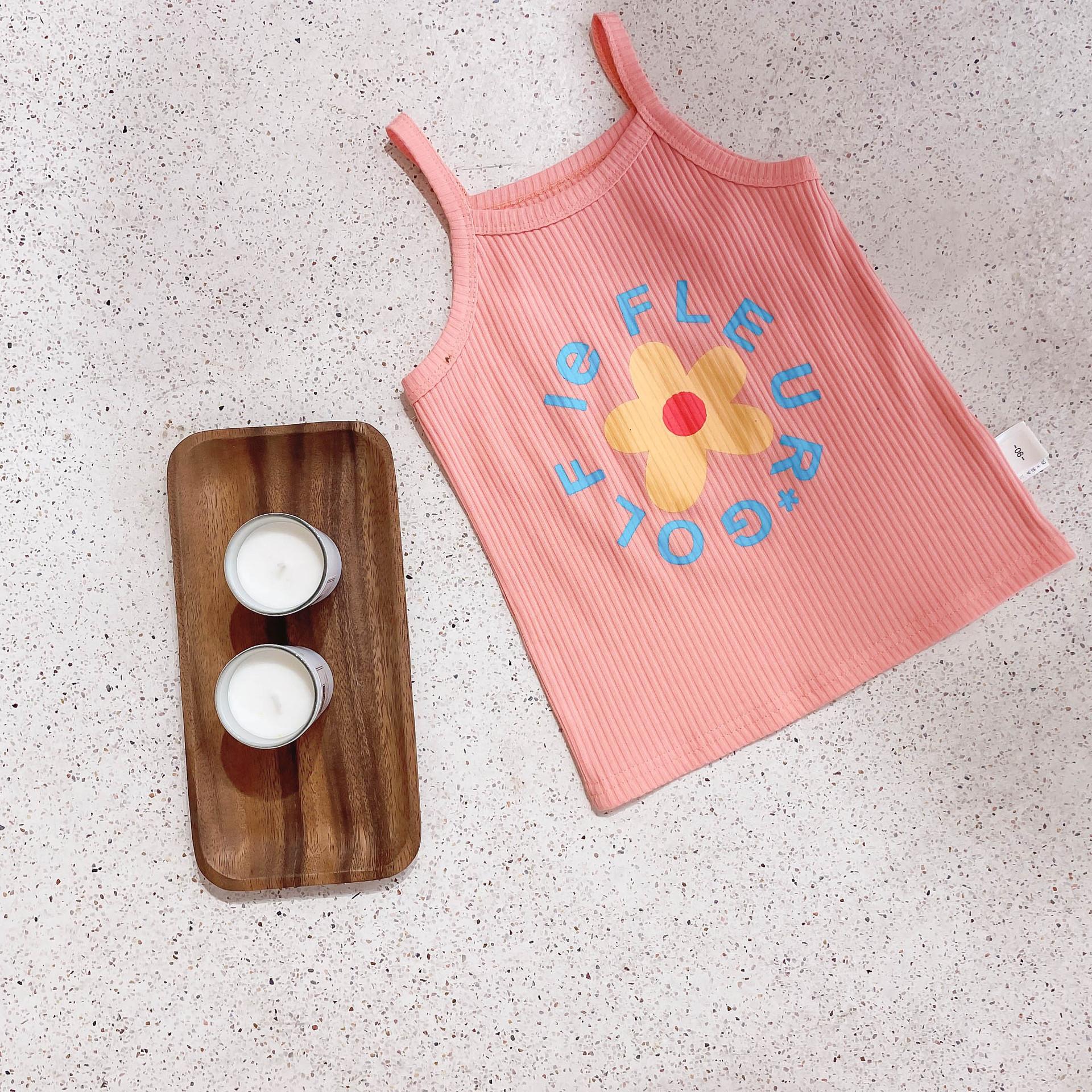Summer Girls Korean Floral Knit Camisole Fresh Cute Top For Kids 90