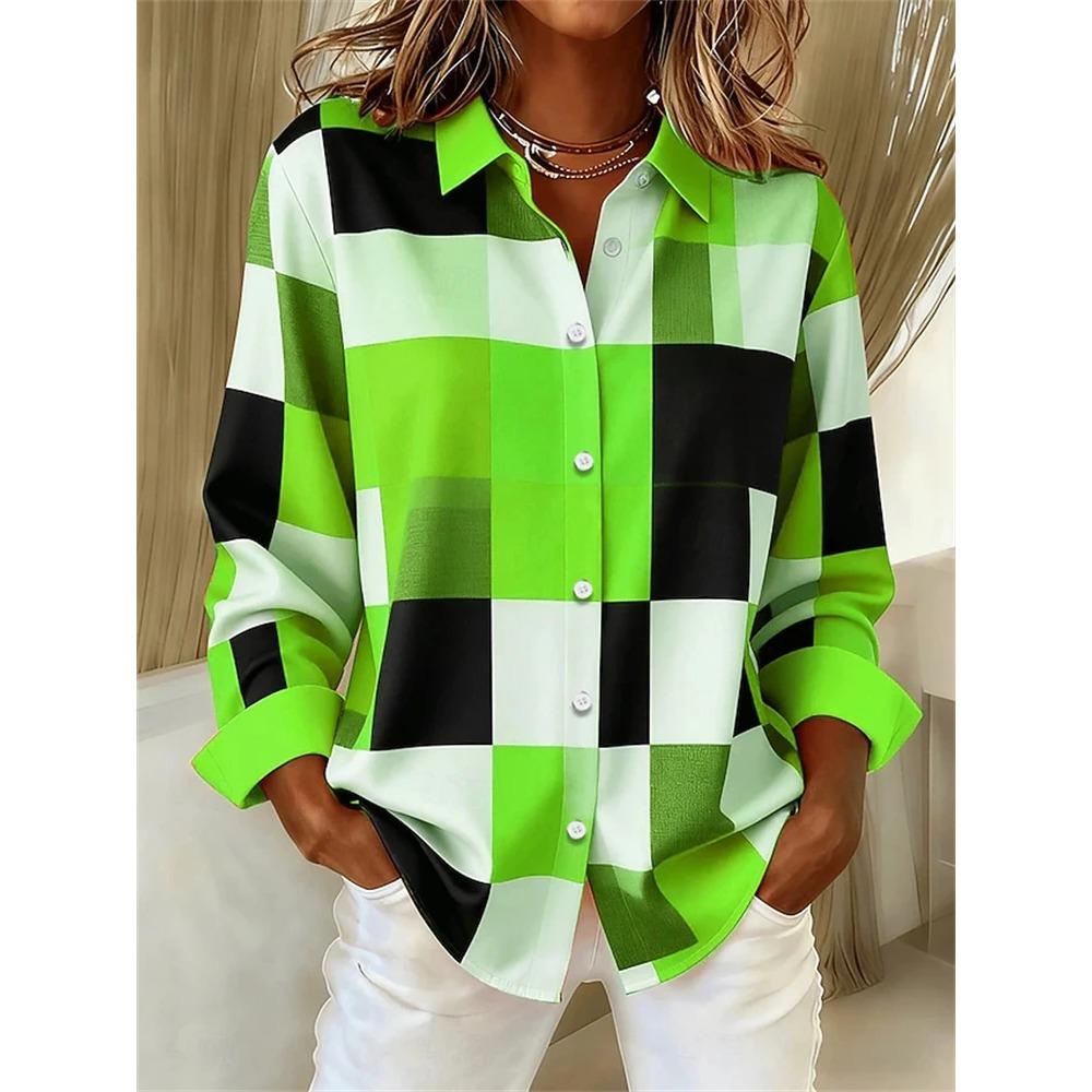 3D Patchwork Color-Printed Fashion Women's Shirt Loose Fit Ladies Blouses Tops New Spring Summer Casual Long-Sleeve Shirt
