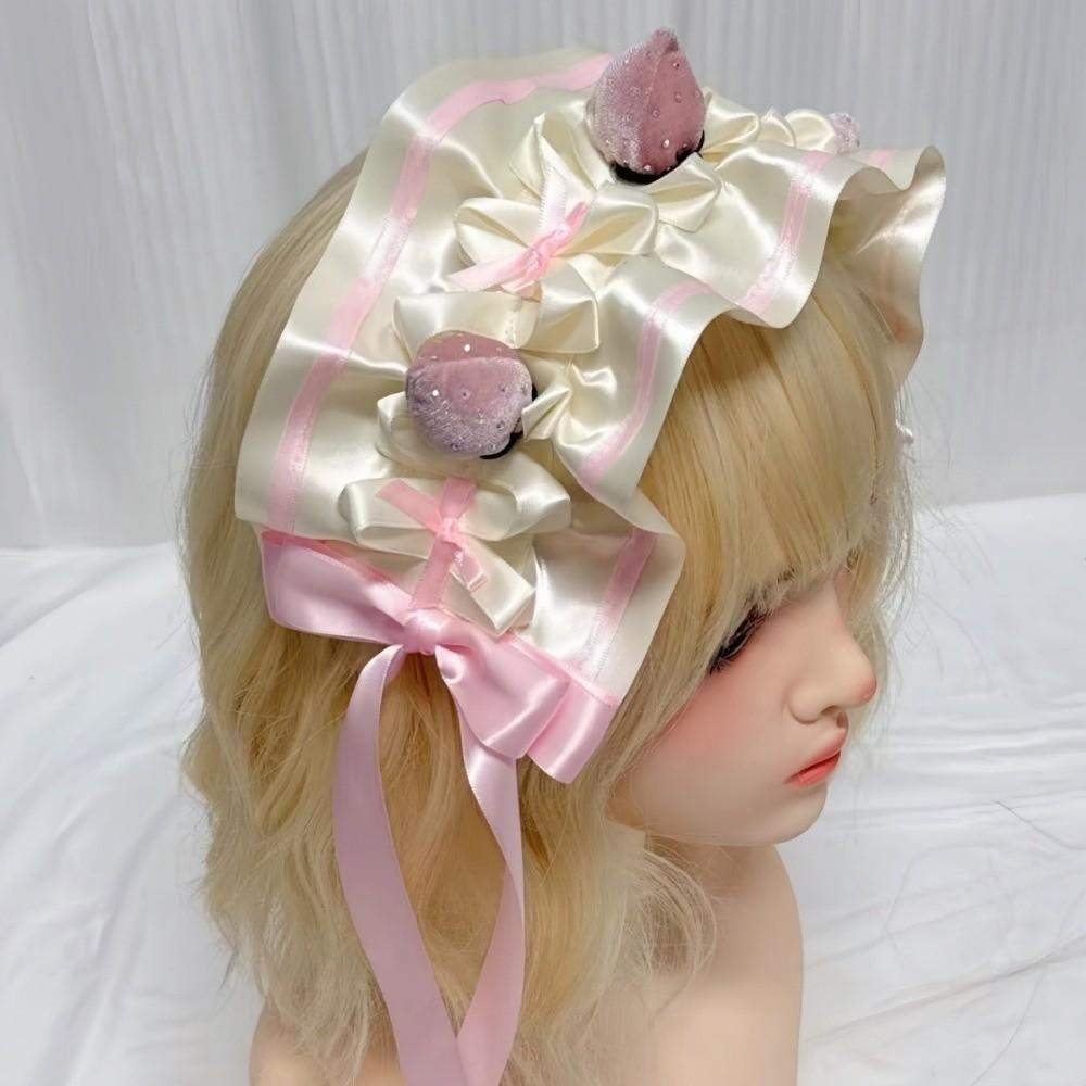 Handmade Women Hair Scarf Gothic Lolita Hair Accessories Strawberry Lolita Headband  Anime Cosplay розовый