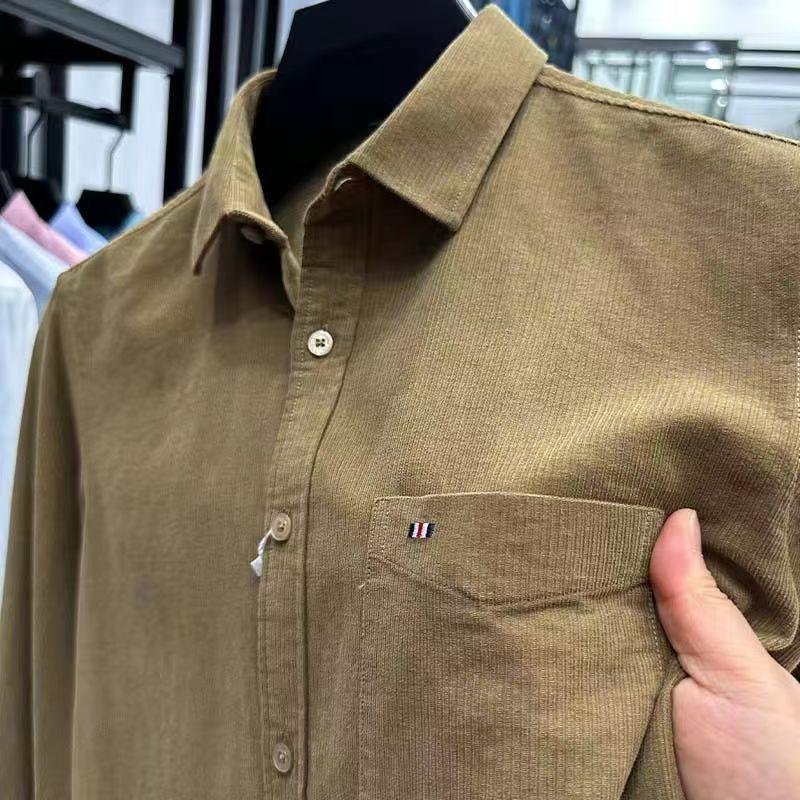 

Мужская вельветовая рубашка с длинным рукавом в стиле кэжуал - Однотонная, из чистого хлопка, осенне-зимняя коллекция M хаки