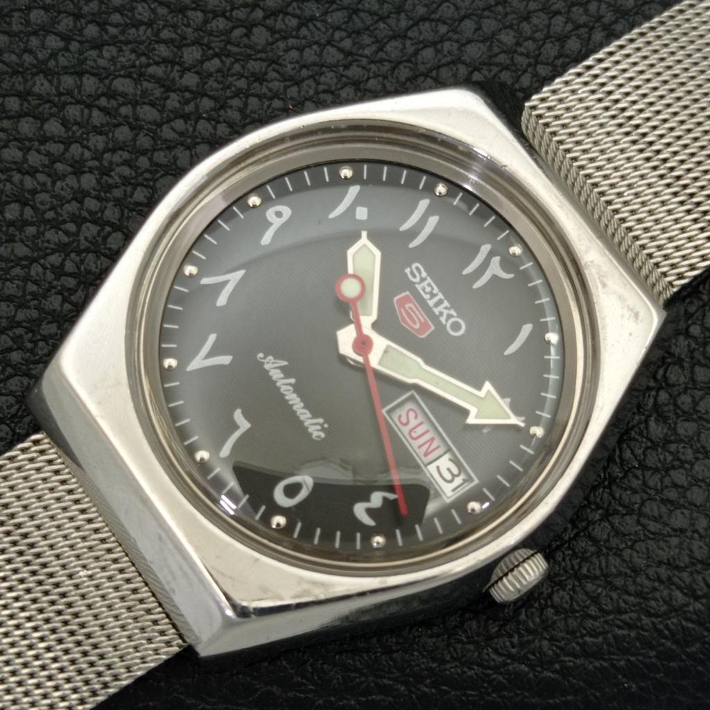 Seiko 5 AUTOMATIC VINTAGE 6309A JAPAN MENS ARABIC BLACK DIAL WATCH A702669-1 R209-a702669