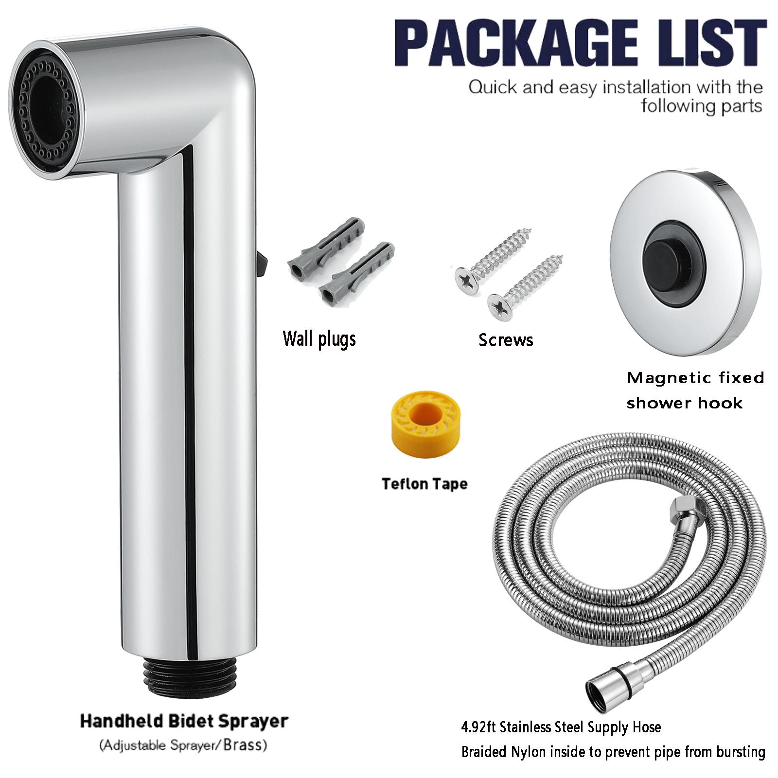 HIDEEP Chrome/Black Bidet Faucet Set with Magnetic Fixed Shower Hook Toilet Bidet Faucet (as the picture,Brass)