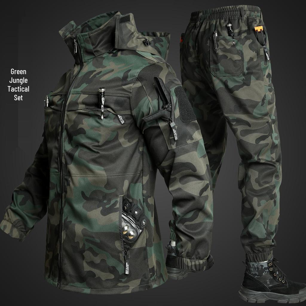 Men's Breathable Camouflage Suit Set: Durable Workwear and Tactical Jacket for Spring and Autumn.