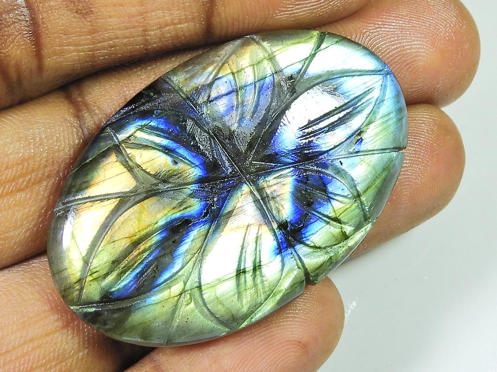 30X48MM Natural Labradorite Carving Oval Designer Loose Gemstone 98Cts. SK-1375