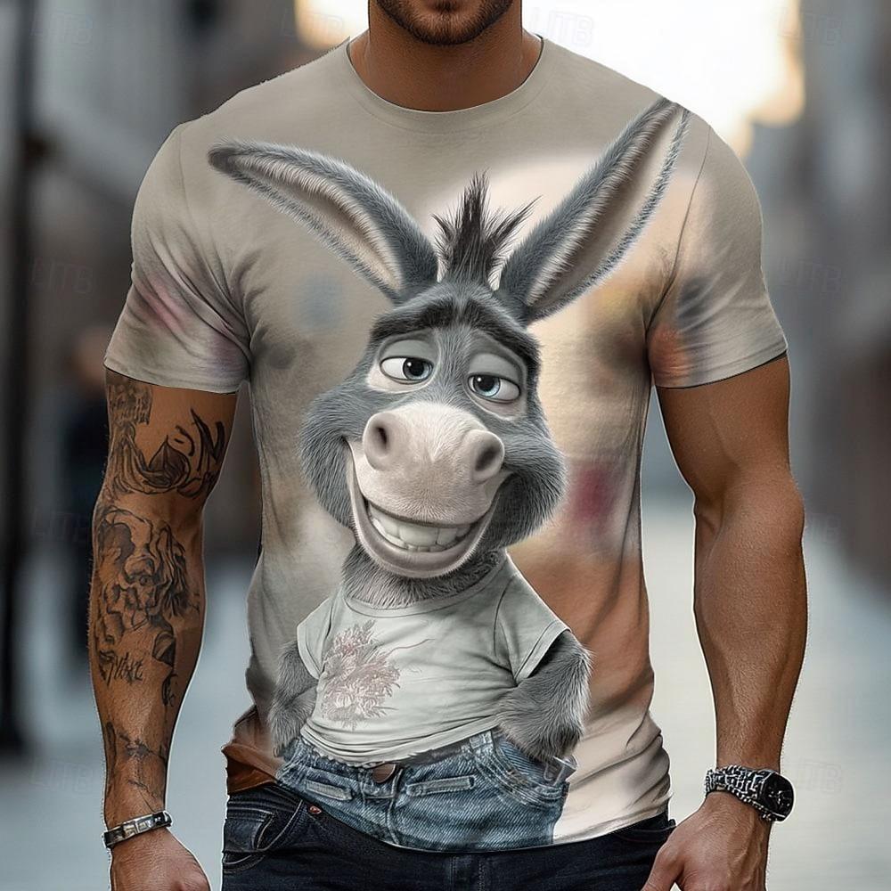 Men's Cartoon Donkey Print T-Shirt Men's T-Shirt,3D Printing, O-neck ,Short Sleeve,Casual,Lightweight Top,sport Wear ,casual ,Large Size,Fashion