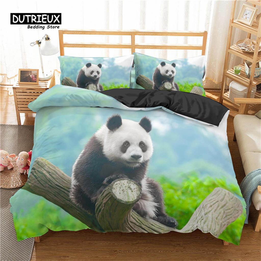 Kinder Niedliche Tiere Bettwäsche Set Twin King Für Jungen Mädchen Teenager 3D Panda Druck Bettbezug Mikrofaser Bettdeckenbezug Schlafzimmer Dekor