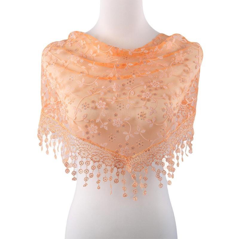 Luxury Embroidery Lace Tassel Headscarf Women Sheer Mesh Bandana Hijab Vintage Floral Head Wrap Boho Hair Scarf Daily Accessory