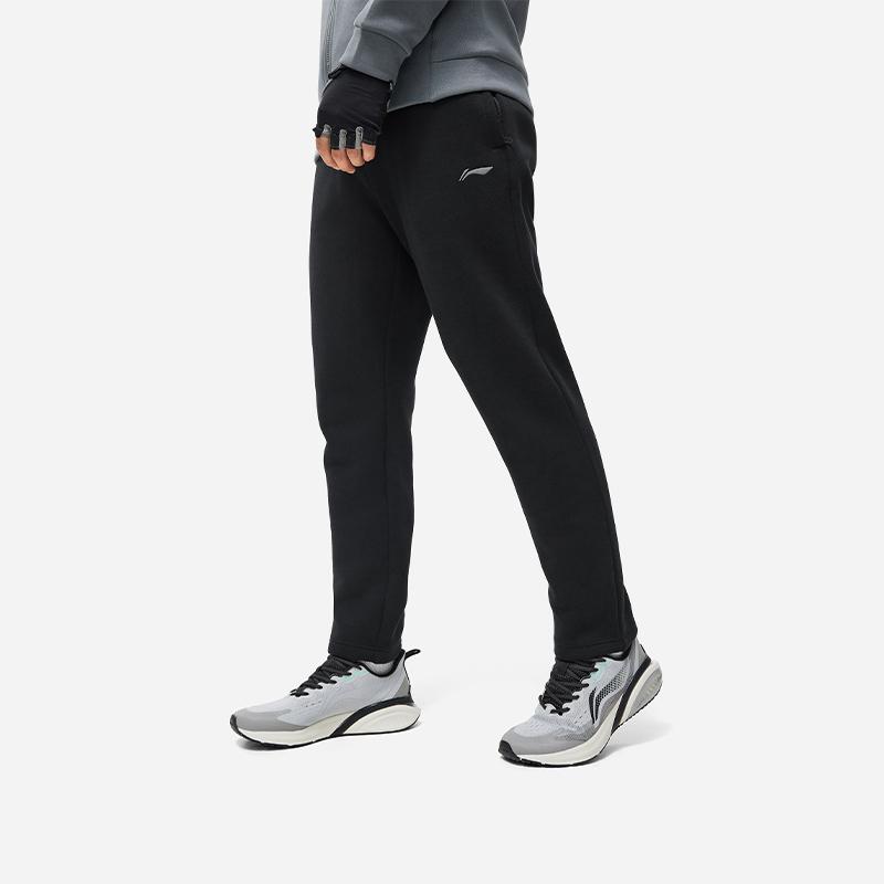 Li-Ning Embroidered Logo Letter Pattern Long Sleeve Hooded Top And Versatile Long Pants Sweatshirt Set Men Sets Black AWDUC41-1+AKLU949-1