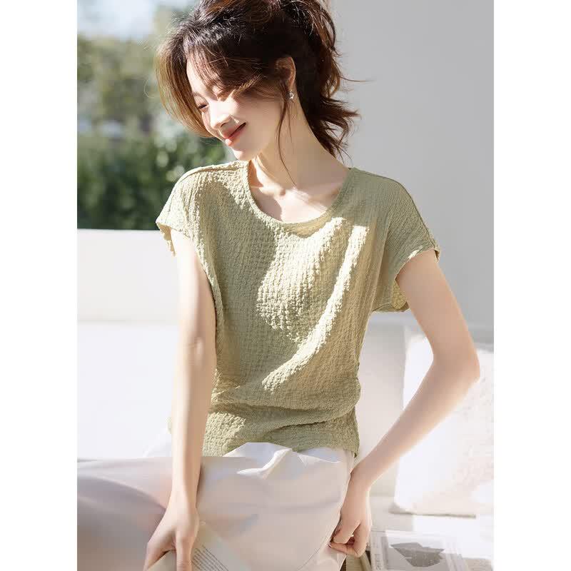 Women s Casual Textured Round Neck T-Shirt L