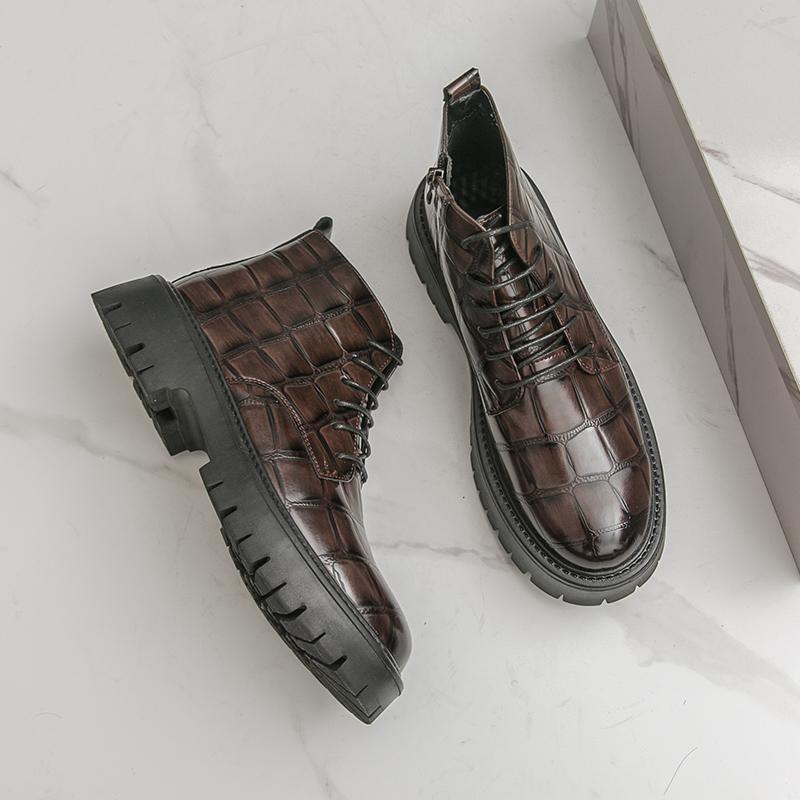 

Модная мужская обувь Ботинки Челси из кожи для бизнеса Темно-коричневые на толстой подошве Противоскользящие На шнуровке Модные брендовые ботинки Тренировочные ботинки Размеры 38-46 46 коричневый