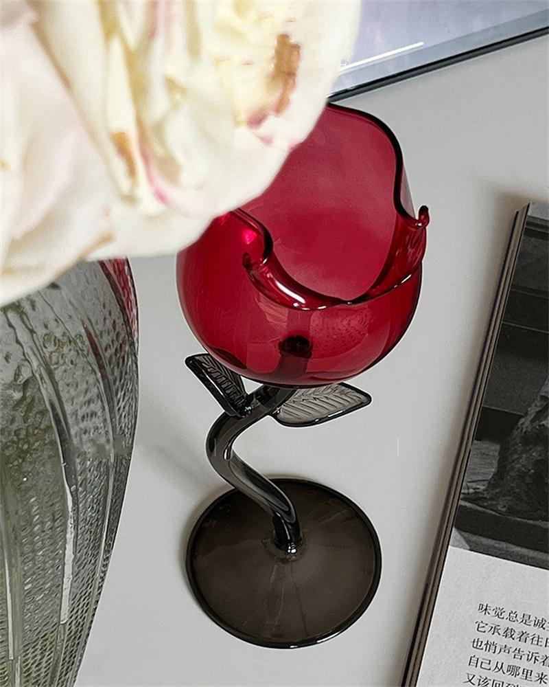 French Romantic Elegant Ins Micro Roll Rose Tall Glass Home Single-layer Red Wine Glass Modern Simple Champagne Cocktail Glasses