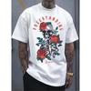 European Sizes Men's  White T - Shirt: Floral Rebirth: Skeleton & Roses Graphic Tee