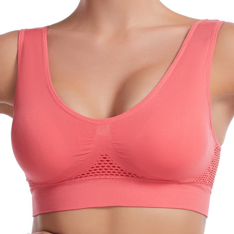 Plus Size Wireless Hollow Mesh Breathable Women Sports Bra For Yoga