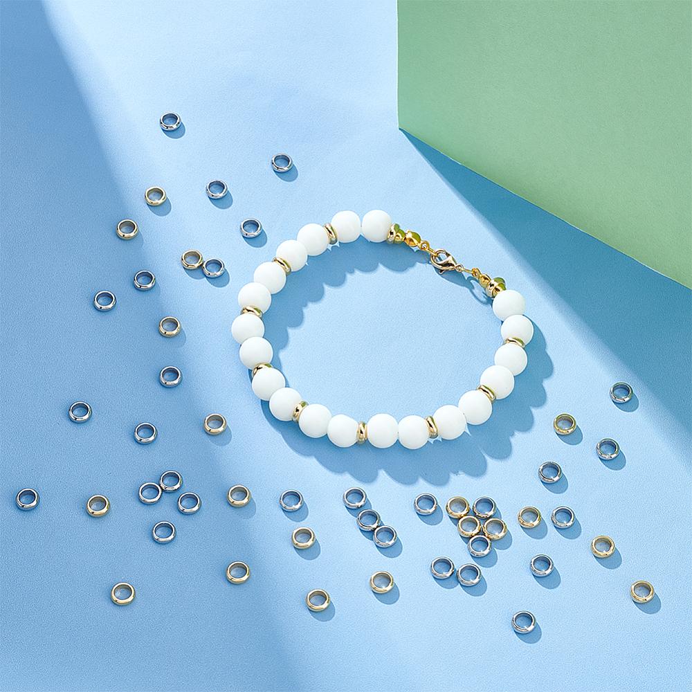 60Pcs 2 Colors 201 Stainless Steel Spacer Beads, Rondelle, Golden & Stainless Steel Color, 6x2mm, Hole: 4mm, 30pcs/color