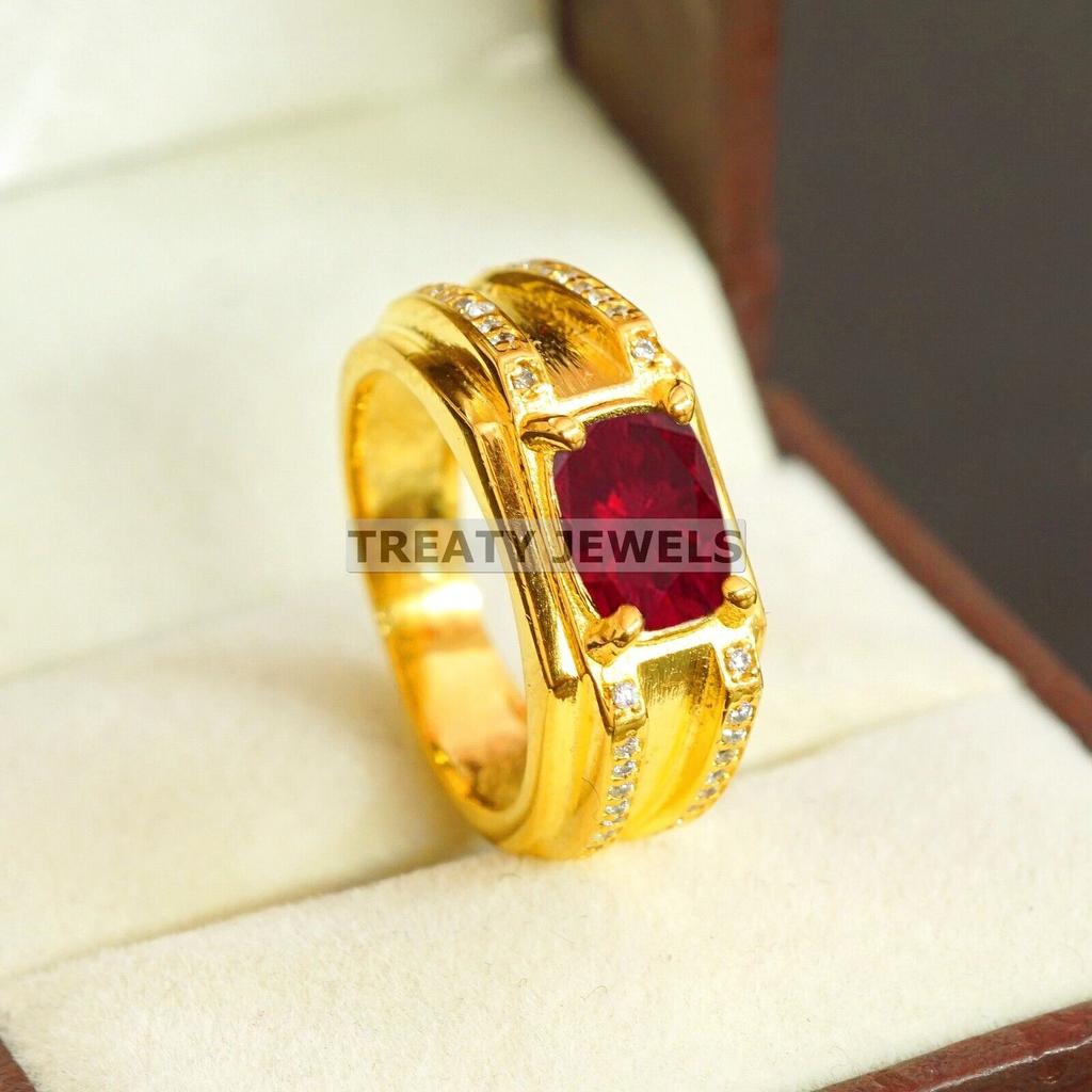 Ruby Oval Cut With 925 Sterling Silver Gold Plated Ring For Men's #B520 JL375684095927