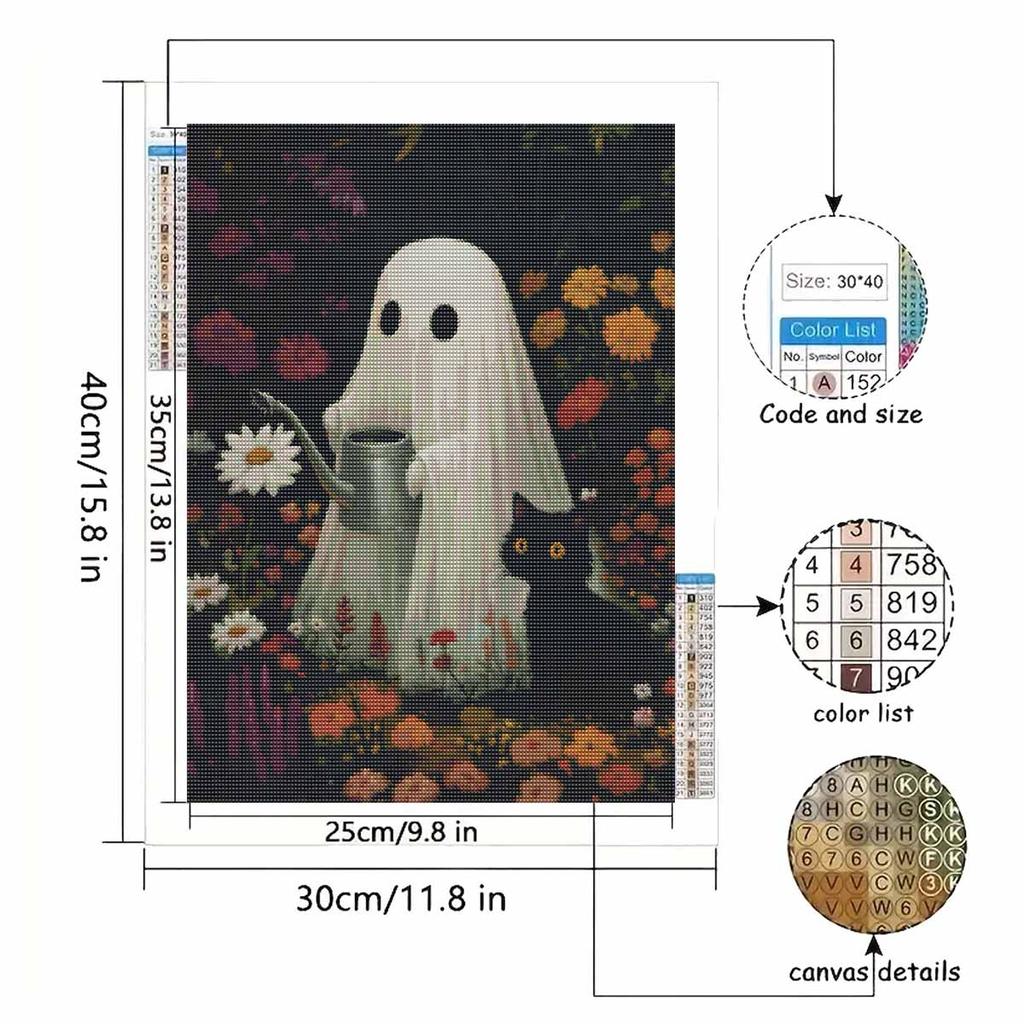 Halloween Diamond Painting Kit Cute Ghost Watering Flowers Black Cat Handmade Diy Painting Home Decoration Painting